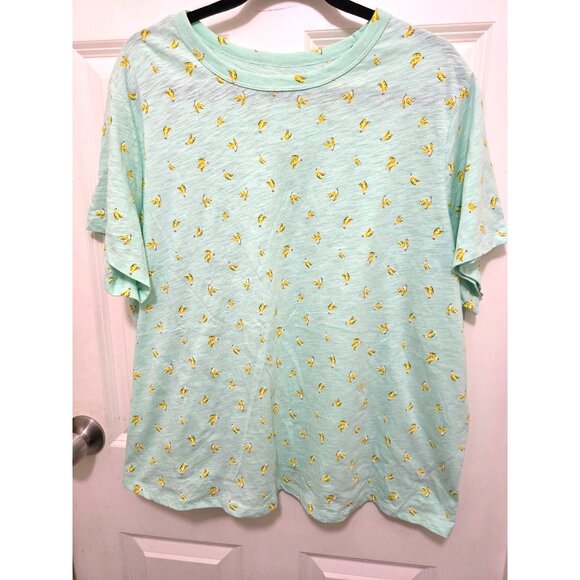 Old Navy Womens Mint Green Banana Print Everywear T-Shirt 2X 100% Cotton - Picture 2 of 6